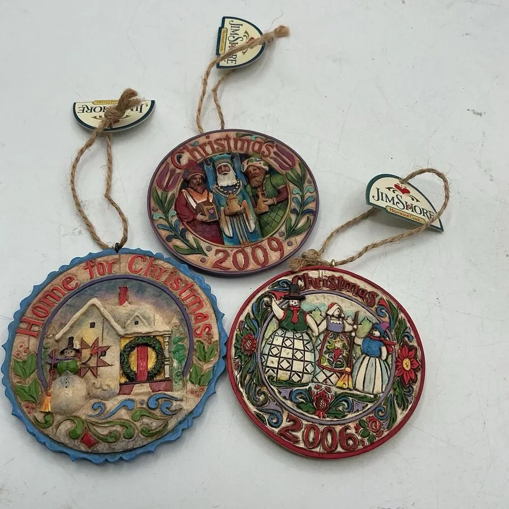 Jim Shore Heartwood Creek Christmas Ornaments Lot of 3 2006 2008 2009 Tags